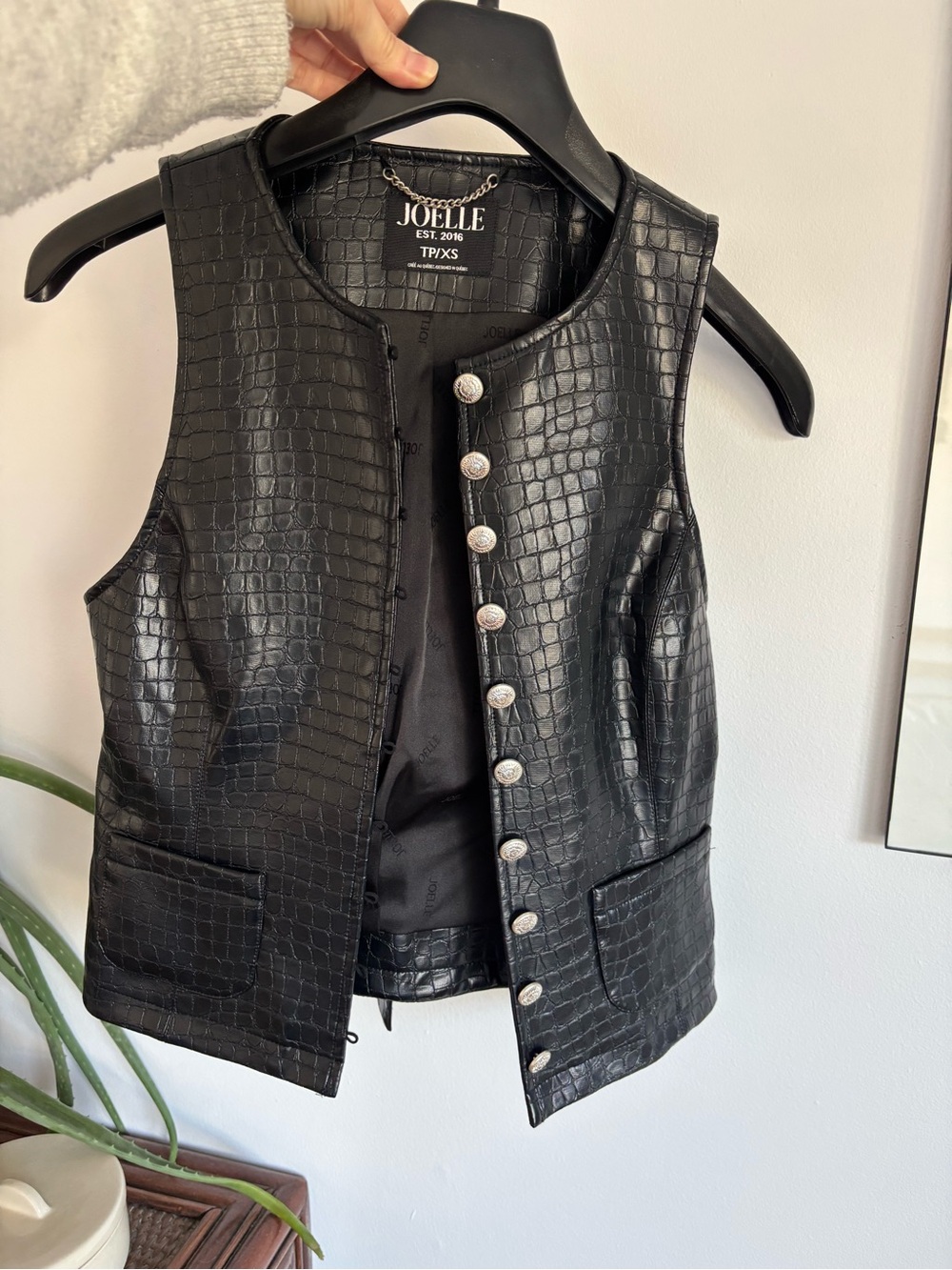 Black Croc-Embossed Faux Leather Vest
